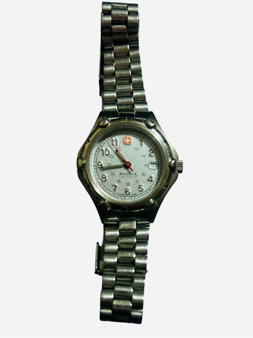 Wenger Silver Watch with Red Accent Seconds Hand